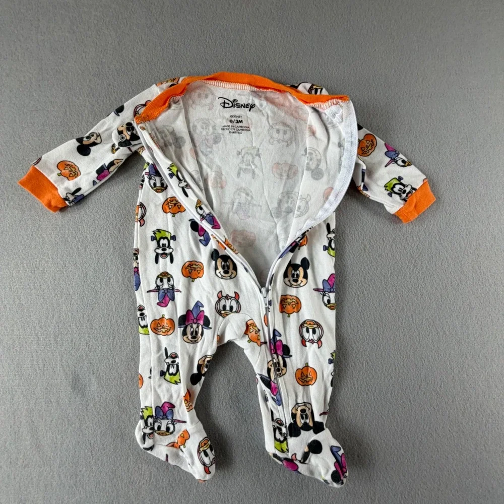 Disney Halloween Footed Sleeper 0/3M White Mickey Minnie Goofy Pumpkin Costume